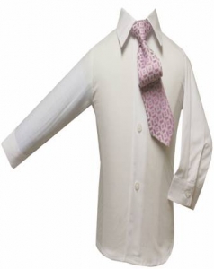 Boys Shirt w/ Tie and Hanky-(White/Pink)